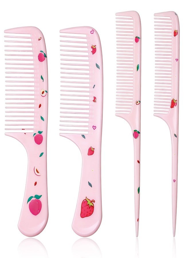 Larrel 4Pcs Cute Hair Comb Set, Pink Strawberry Comb for Toddler Portable Cute Fruit Girl Hair Combs for Kids Women Girls All Hairs Types Long Short Wet Dry Curly Straight - Image 1